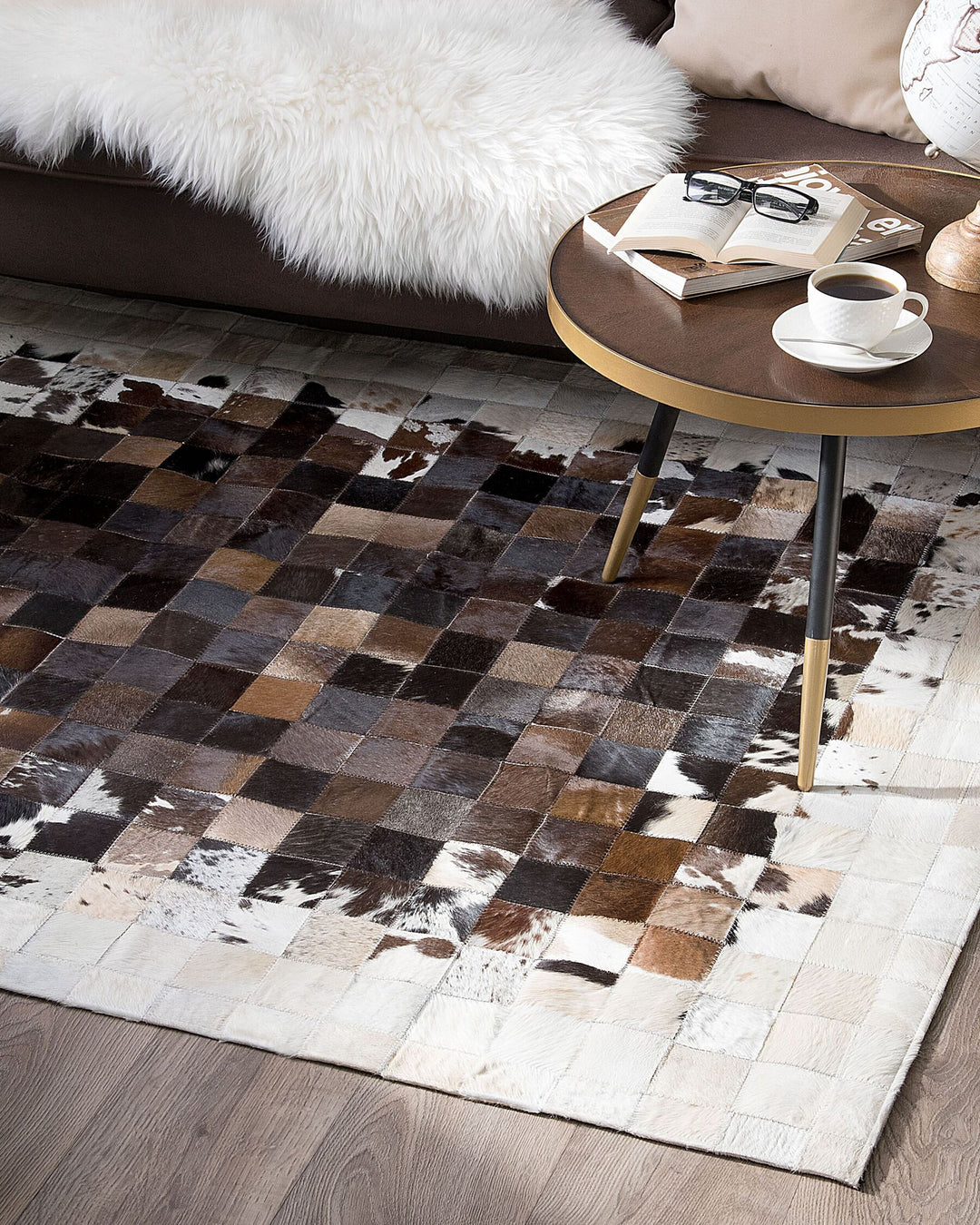 Okculu Cowhide Area Rug 160 x 230 cm Brown with Beige