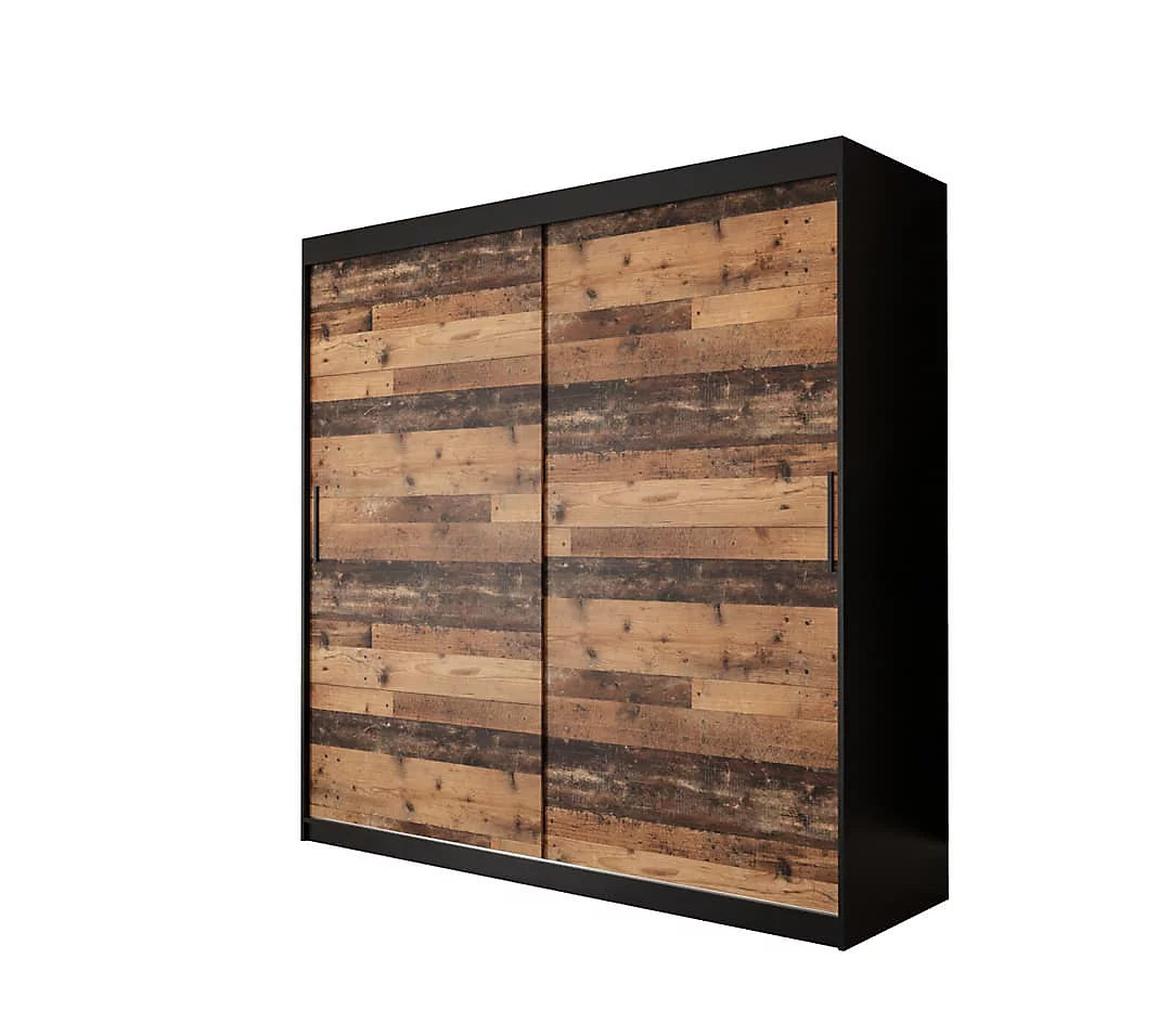 Tilburg Contemporary 2 Sliding Door Wardrobe 9 Shelves 2 Rails Dark Oak Effect and Black (W)200cm