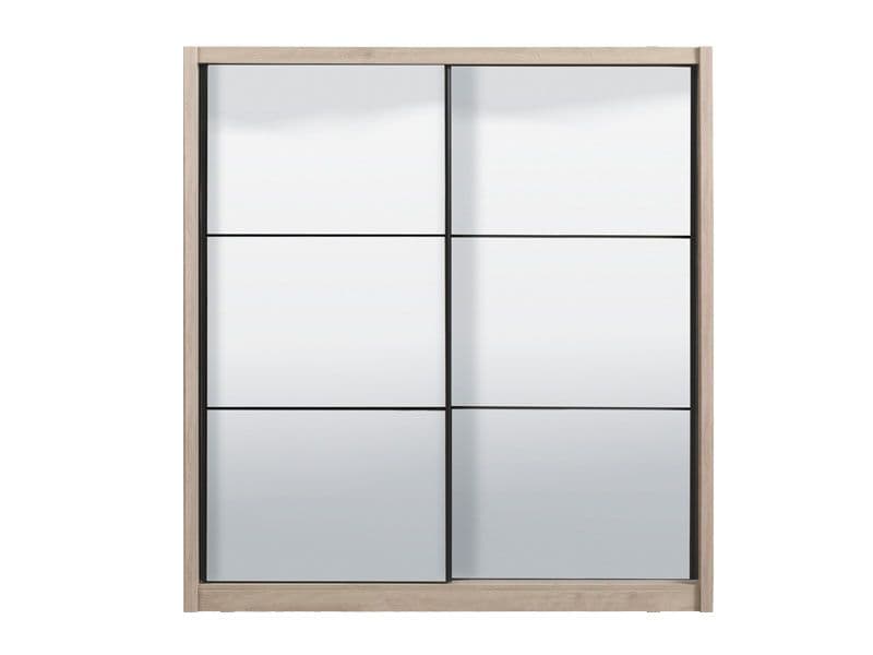 Sliding wardrobe door with glass panels and wooden frame on a white background