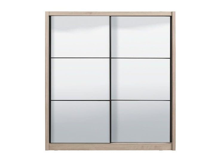 Sliding wardrobe door with glass panels and wooden frame on a white background