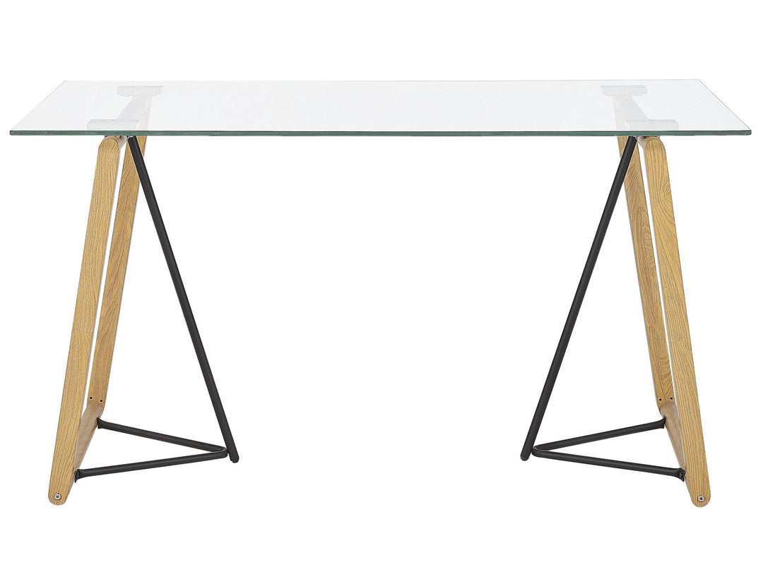 Alecsis Glass Top Dining Table 140 x 80 cm Light Wood