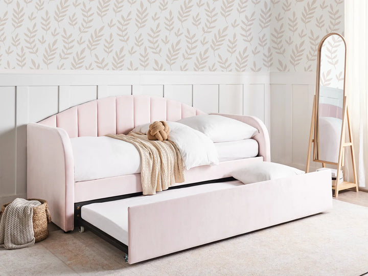 Trundle Bed Velvet 90 x 200 cm Pastel Pink Scipio