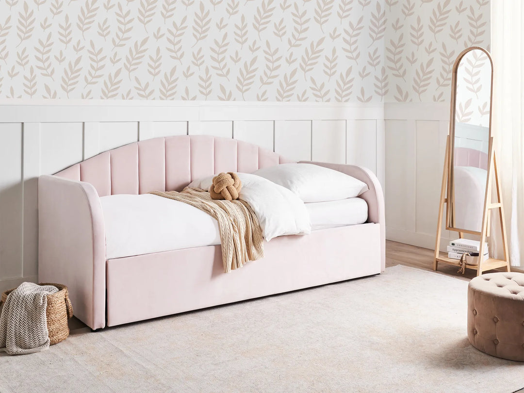 Trundle Bed Velvet 90 x 200 cm Pastel Pink Scipio