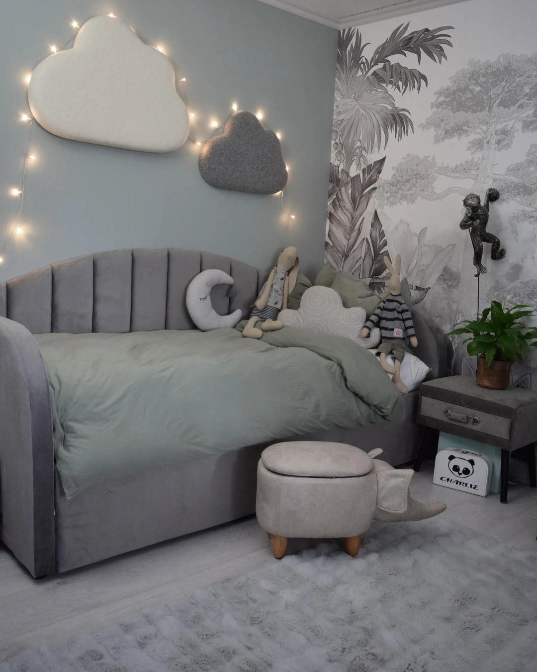 Trundle Bed Velvet  90 x 200 cm (EU Single) Grey Debira