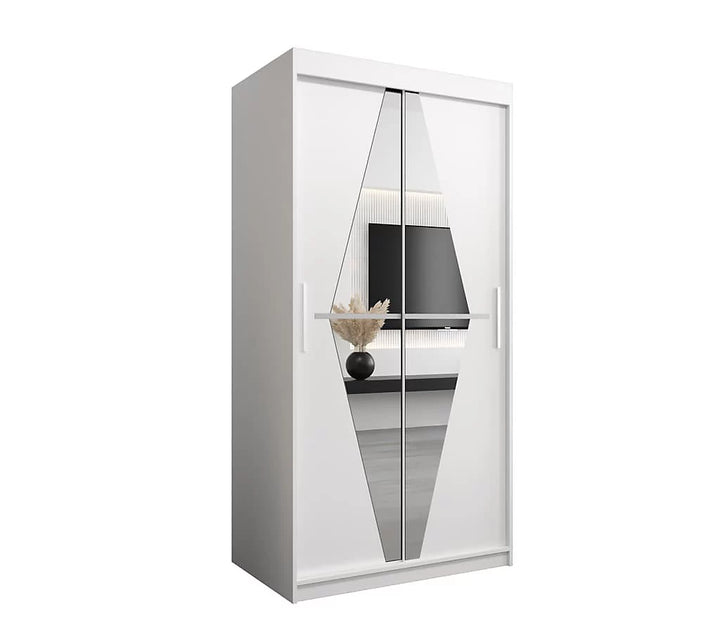 Boliwia Contemporary 2 Mirrored Sliding Door Wardrobe 5 Shelves 2 Rails White (W)100cm