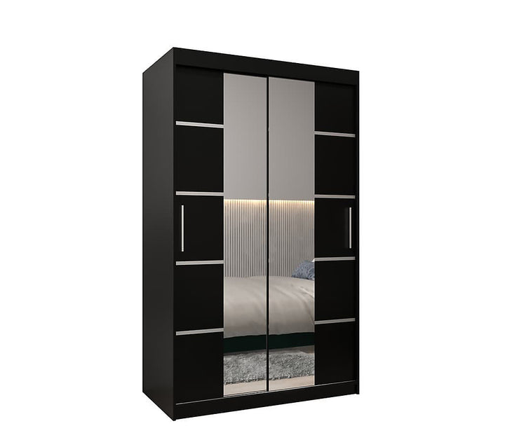 Verona 04 Contemporary 2 Mirrored Sliding Door Wardrobe 5 Shelves 2 Rails Black Matt (W)120cm