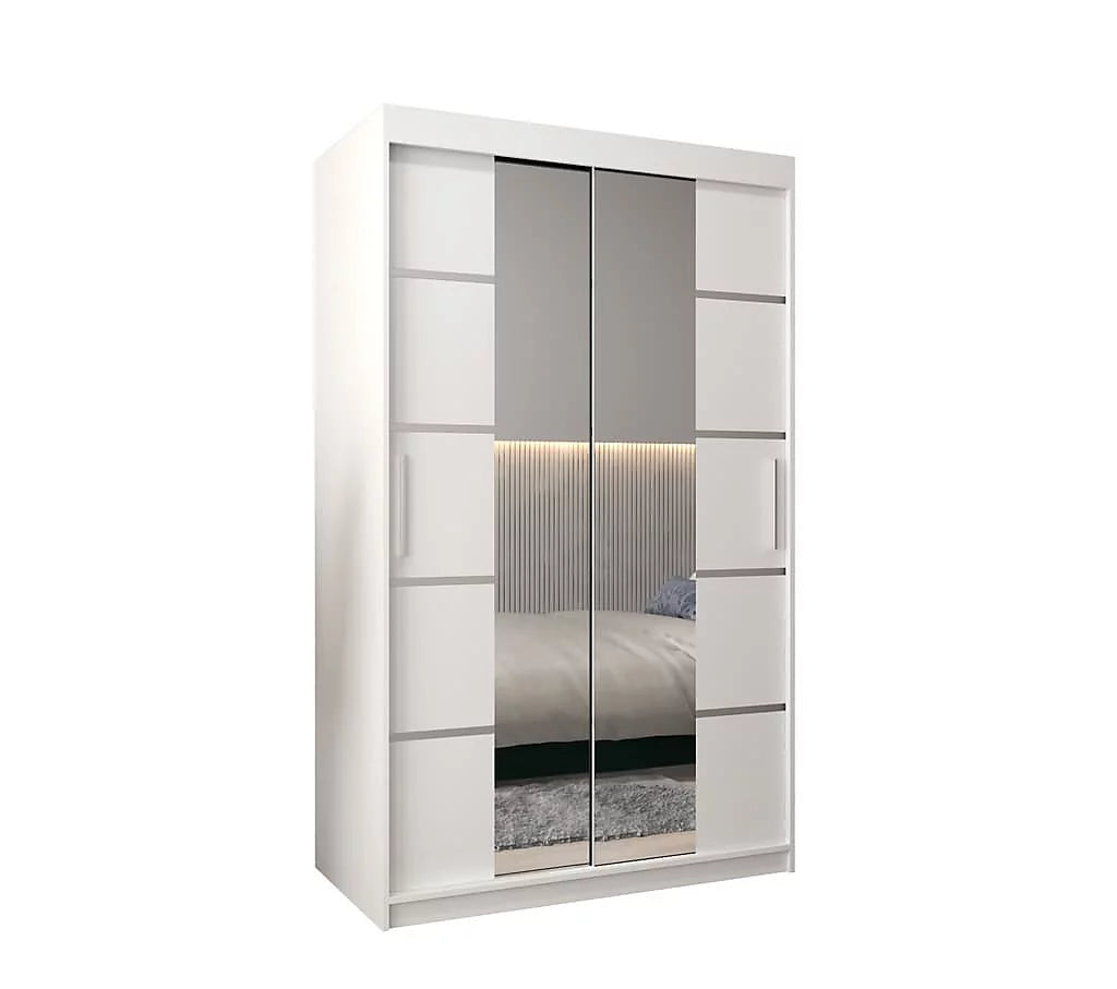 Verona 04 Contemporary 2 Mirrored Sliding Door Wardrobe 5 Shelves 2 Rails White Matt  (W)120cm