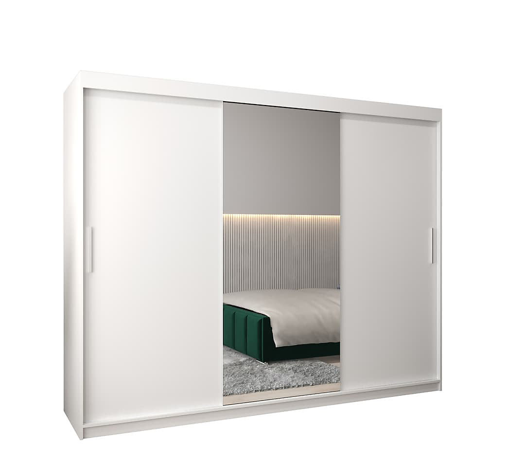 Tokyo 01 Contemporary Mirrored 3 Sliding Door Wardrobe 9 Shelves 2 Rails White Matt (W)250cm