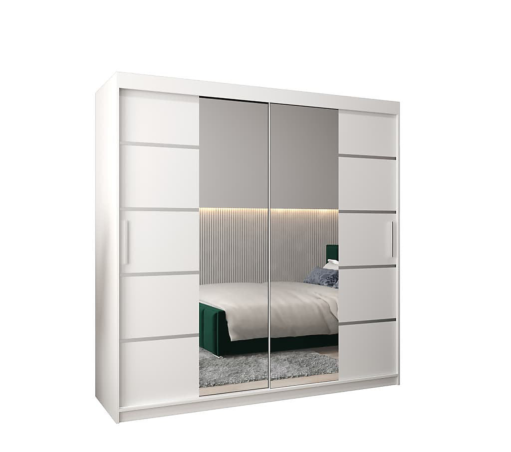 Verona 04 Contemporary 2 Mirrored Sliding Door Wardrobe 9 Shelves 2 Rails White Matt (W)200cm