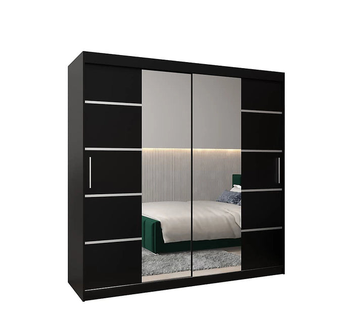 Verona 04 Contemporary 2 Mirrored Sliding Door Wardrobe 9 Shelves 2 Rails Black Matt (W)200cm