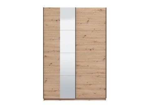 Wooden wardrobe with a mirror panel on a white background