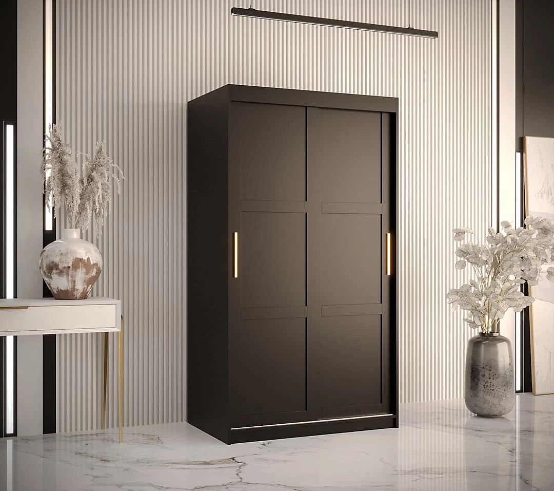 Ramiro I Contemporary 2 Sliding Door Wardrobe 5 Shelves 2 Rails Black Matt (W)100cm