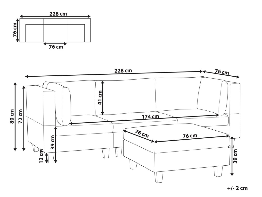 Unstad 3-Seater Modular Fabric Sofa with Ottoman Black