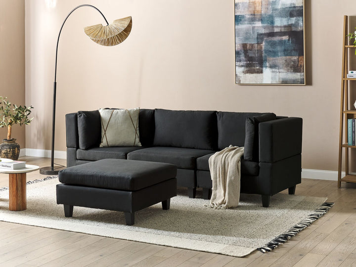 Unstad 3-Seater Modular Fabric Sofa with Ottoman Black