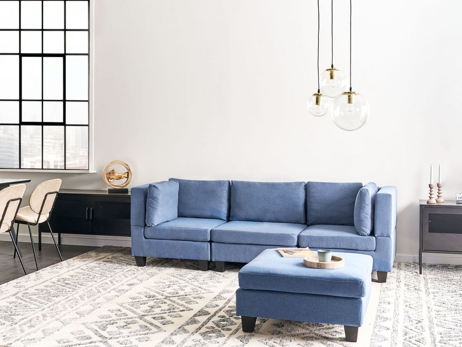 Unstad 3-Seater Modular Fabric Sofa with Ottoman Blue