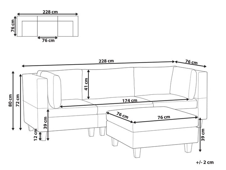 Unstad 3-Seater Modular Fabric Sofa with Ottoman Light Grey