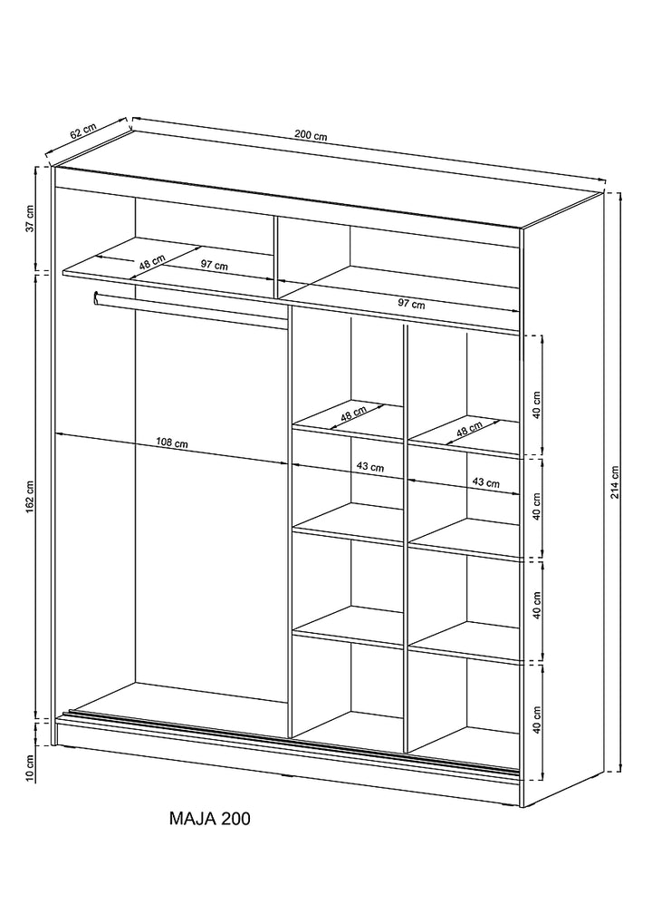 Maja IX Sliding Door Wardrobe with Mirror 200cm in White