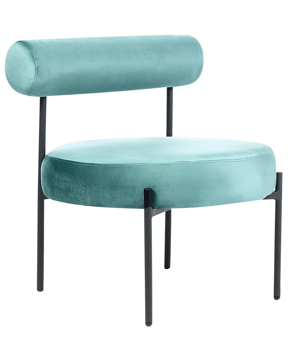 Teal chair with black metal legs on a white background