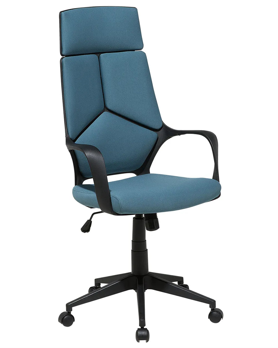 Blue office chair with black base on a white background