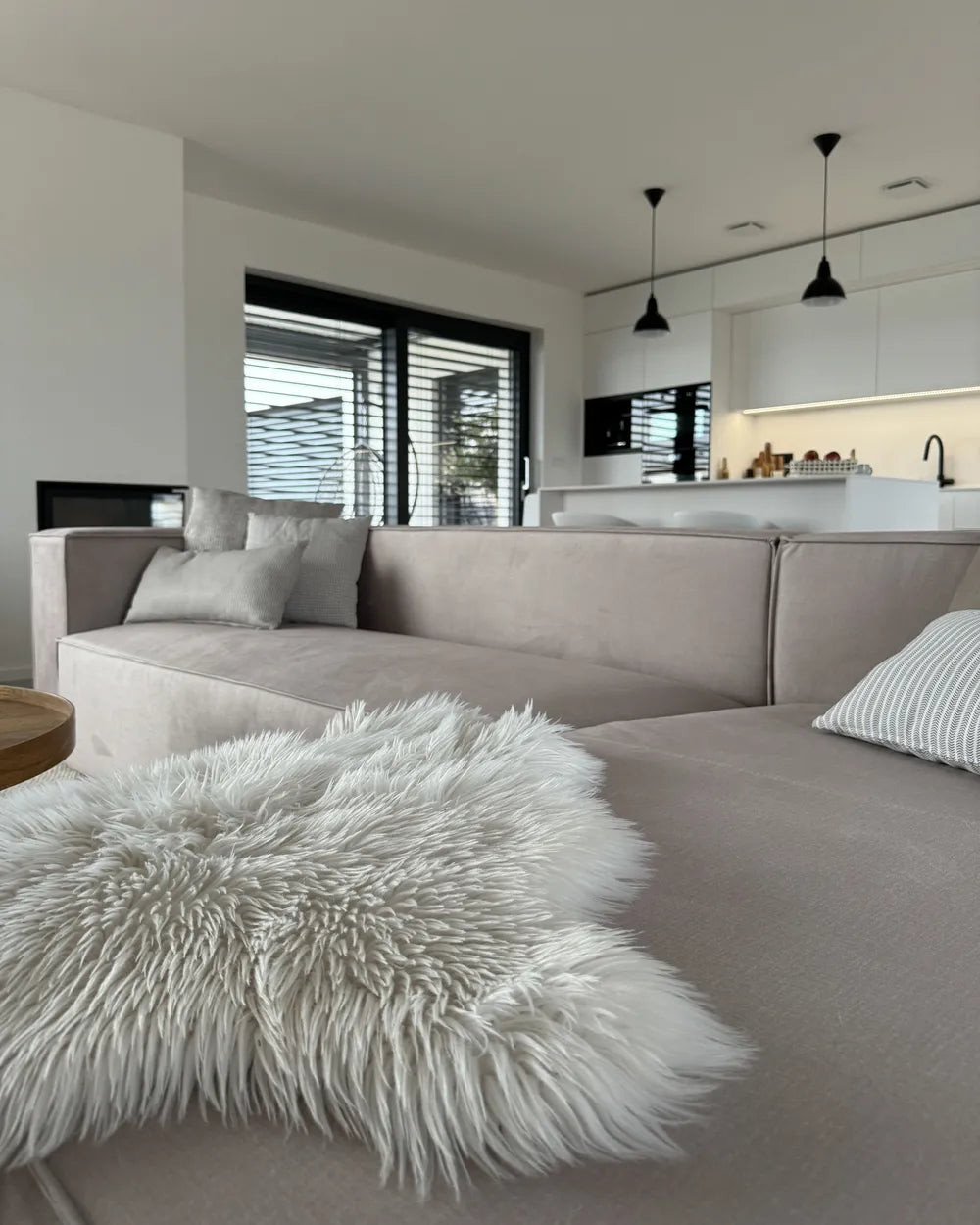 Corner Sofa 3 Seater Fabric Light Beige Left Hand Chambord