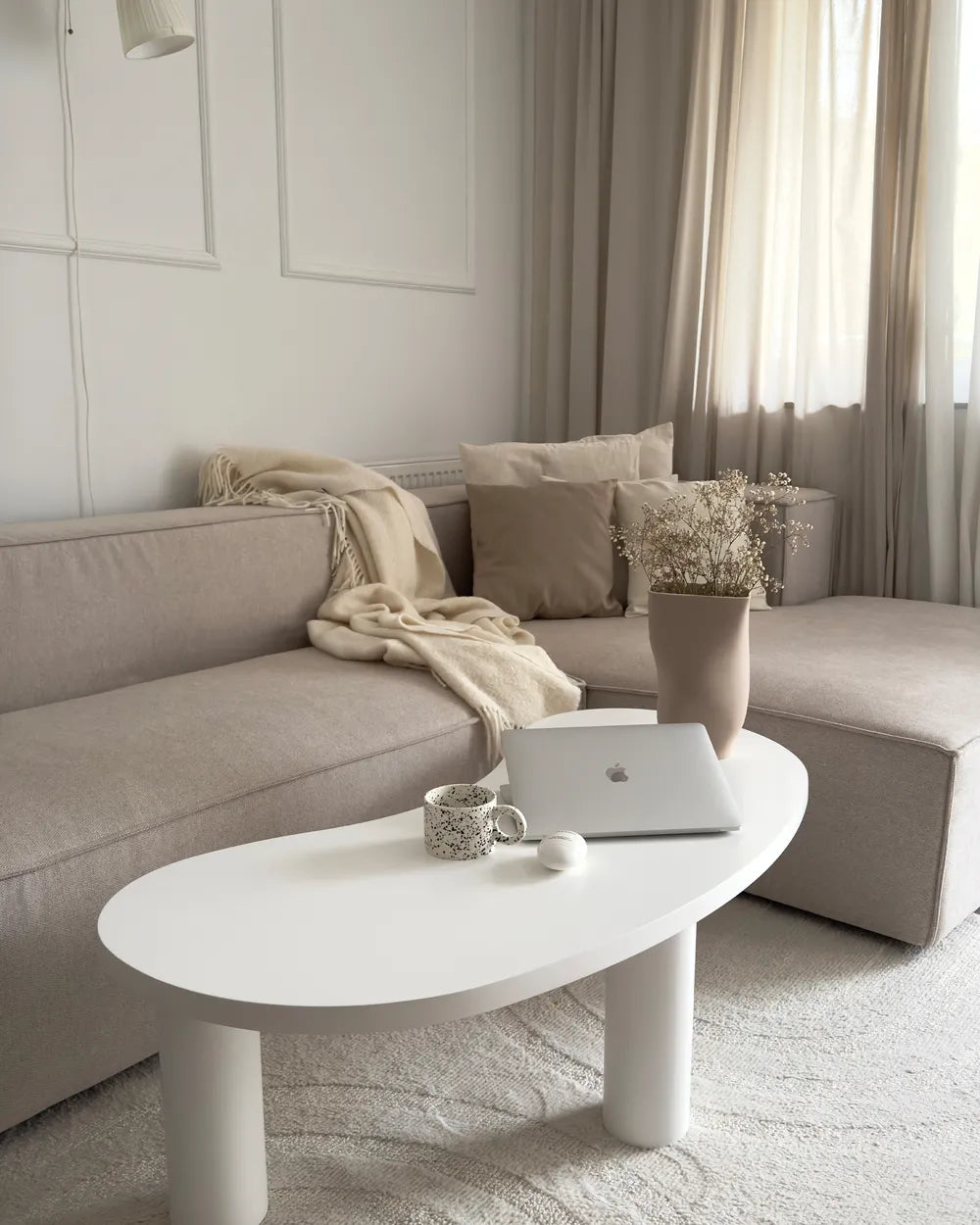 Corner Sofa 3 Seater Fabric Light Beige Left Hand Chambord