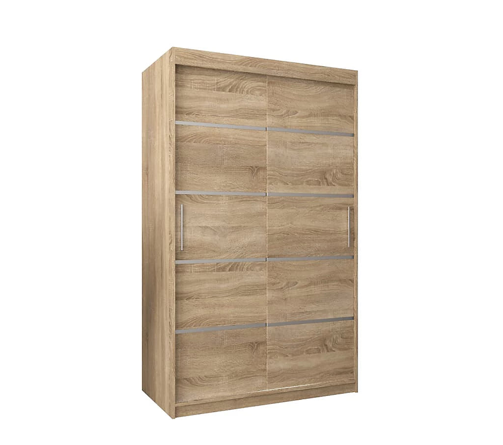 Verona 01 Contemporary 2 Sliding Door Wardrobe 5 Shelves 2 Rails Oak Sonoma Effect (W)120cm