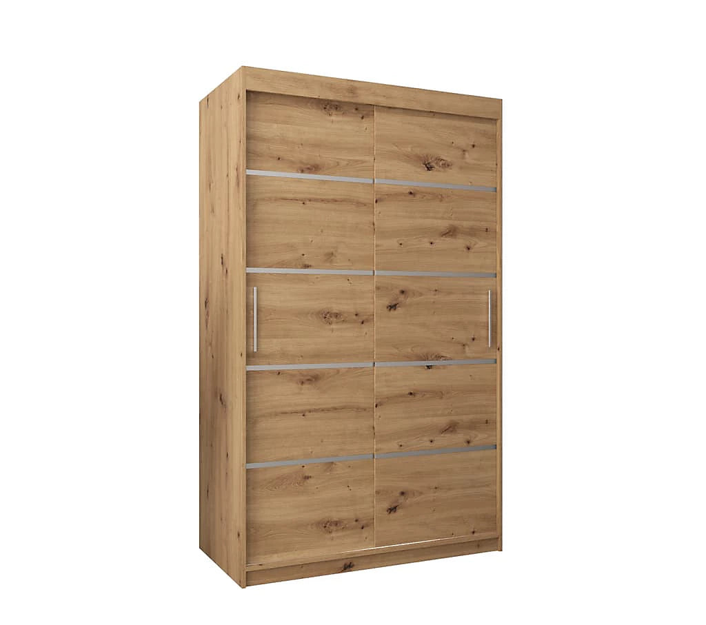 Verona 01 Contemporary 2 Sliding Door Wardrobe 5 Shelves 2 Rails Oak Artisan Effect (W)120cm