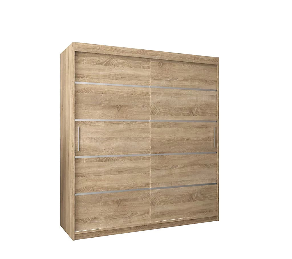 Verona 01 Contemporary 2 Sliding Door Wardrobe 9 Shelves 2 Rails Oak Sonoma Effect (W)180cm