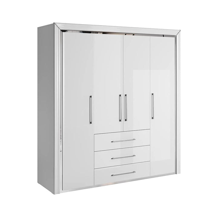 Elegant Arno Hinged Door Wardrobe 199cm in White & Silver Trimming - Luxurious Bedroom Storage