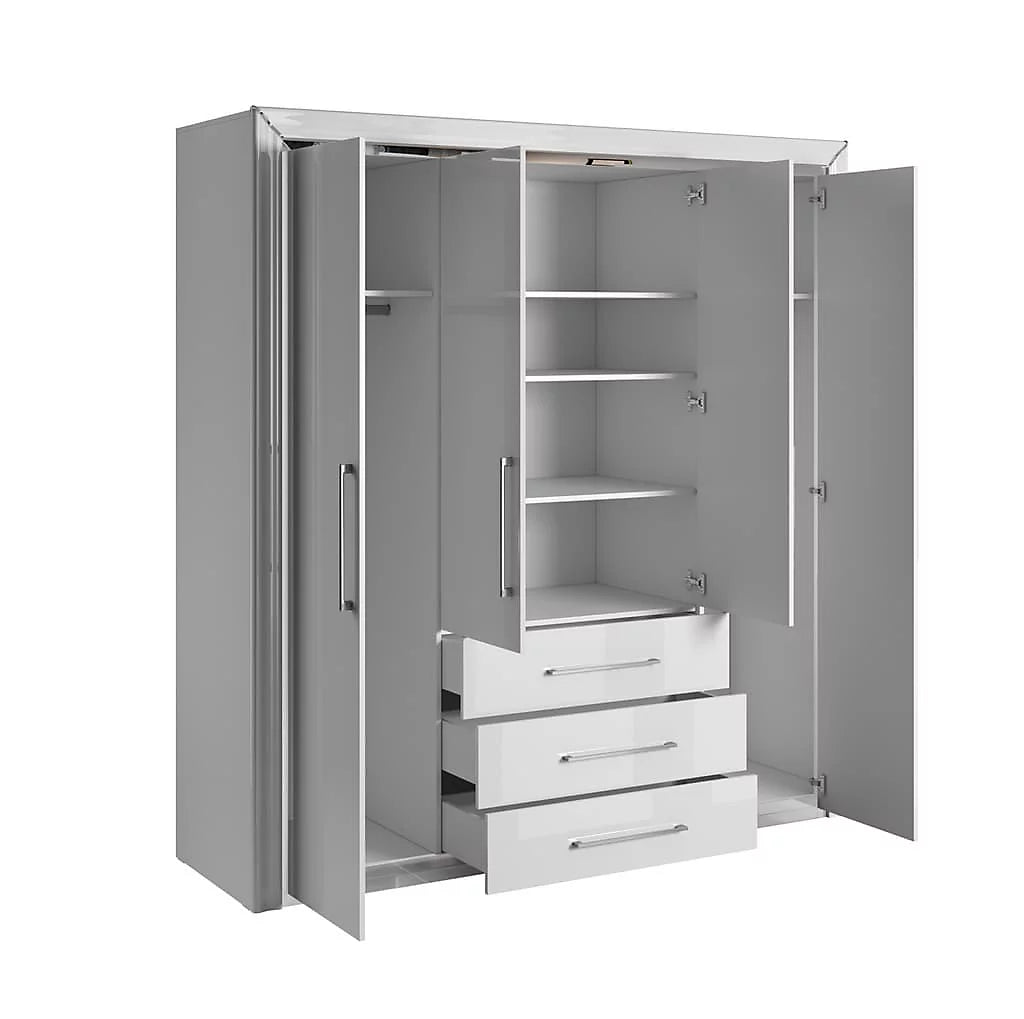 Elegant Arno Hinged Door Wardrobe 199cm in White & Silver Trimming - Luxurious Bedroom Storage