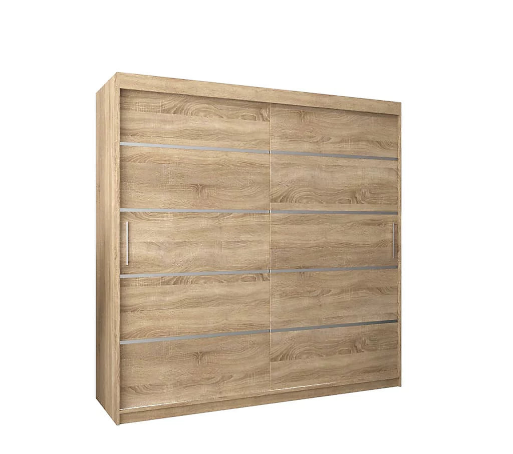 Verona 01 Contemporary 2 Sliding Door Wardrobe 9 Shelves 2 Rails Oak Sonoma Effect  (W)200cm