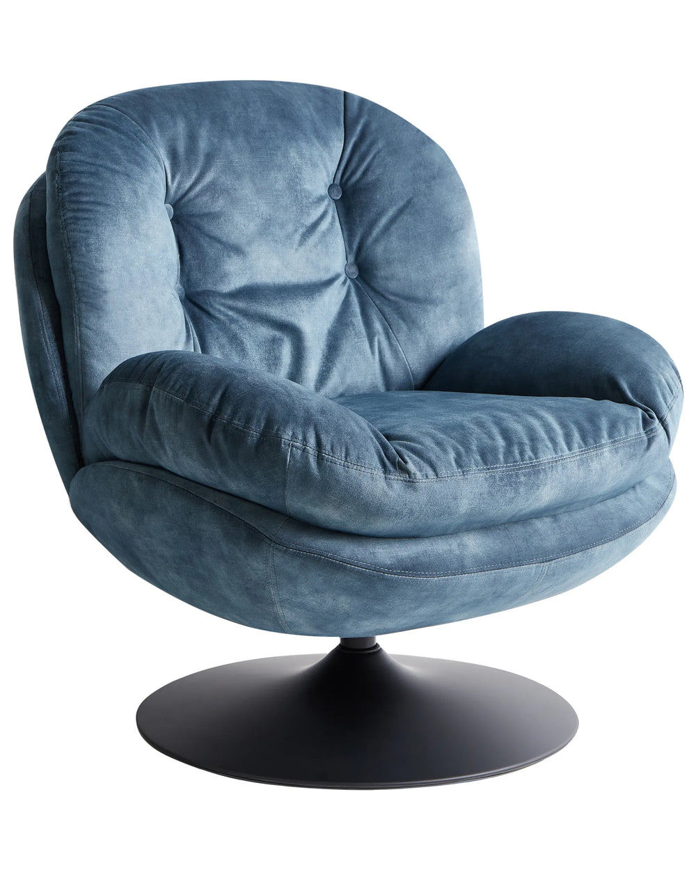 Blue armchair with a black base on a white background