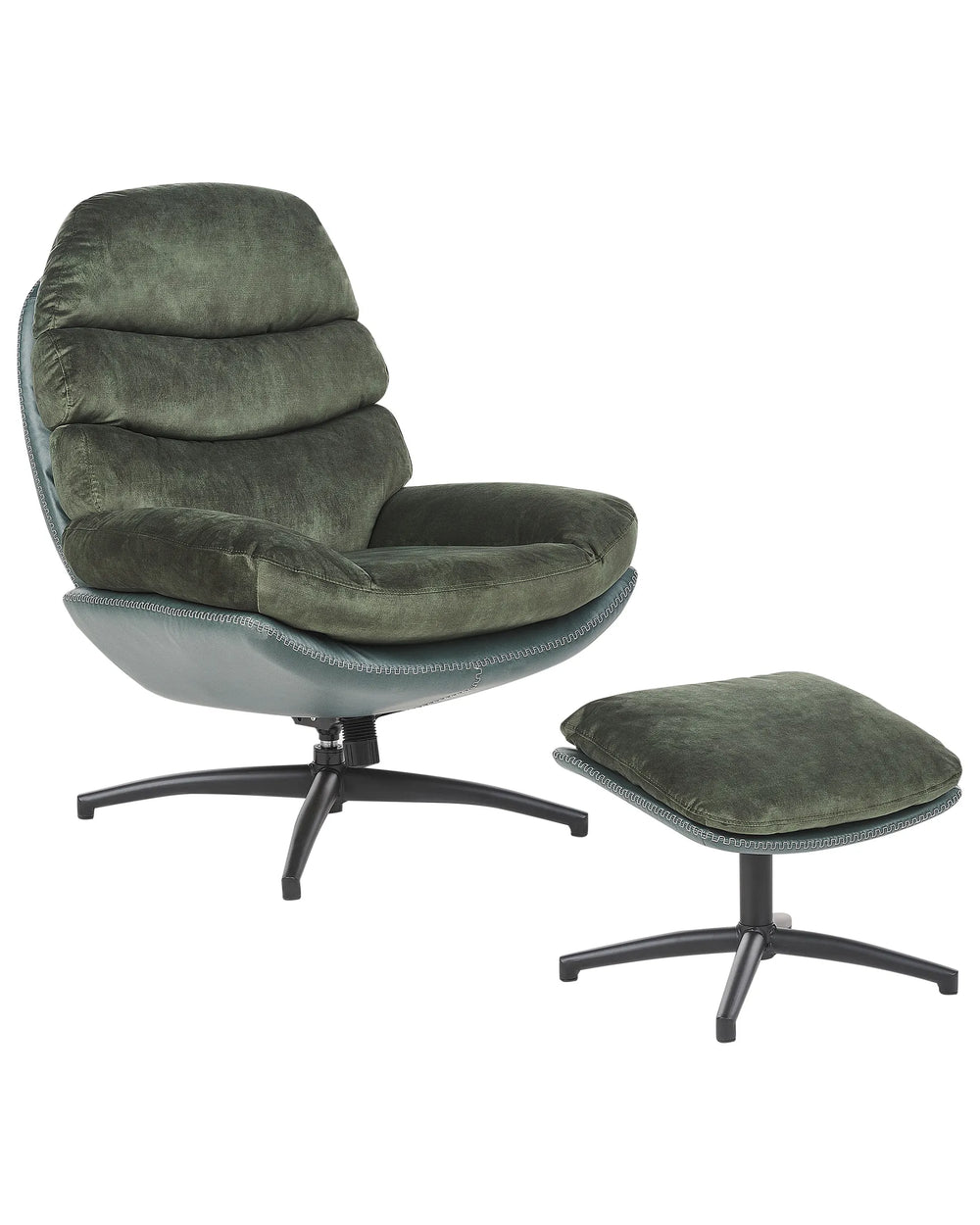 Green armchair with ottoman on a white background