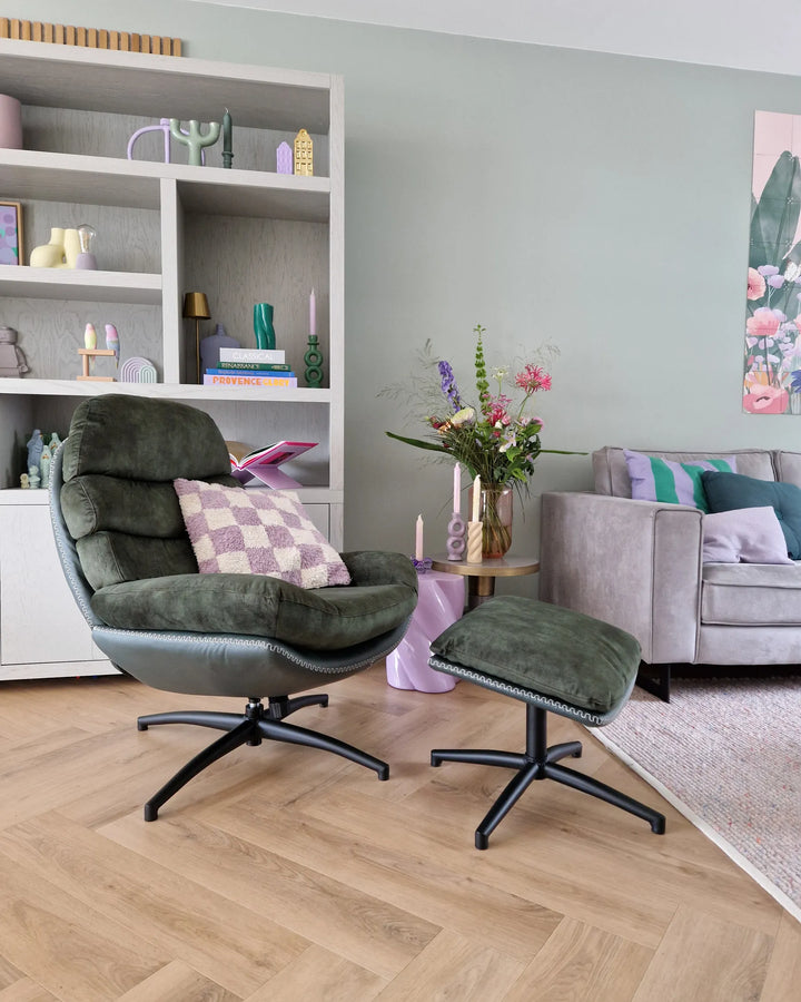 Eide Swivel Armchair with Footstool Velvet Dark Green
