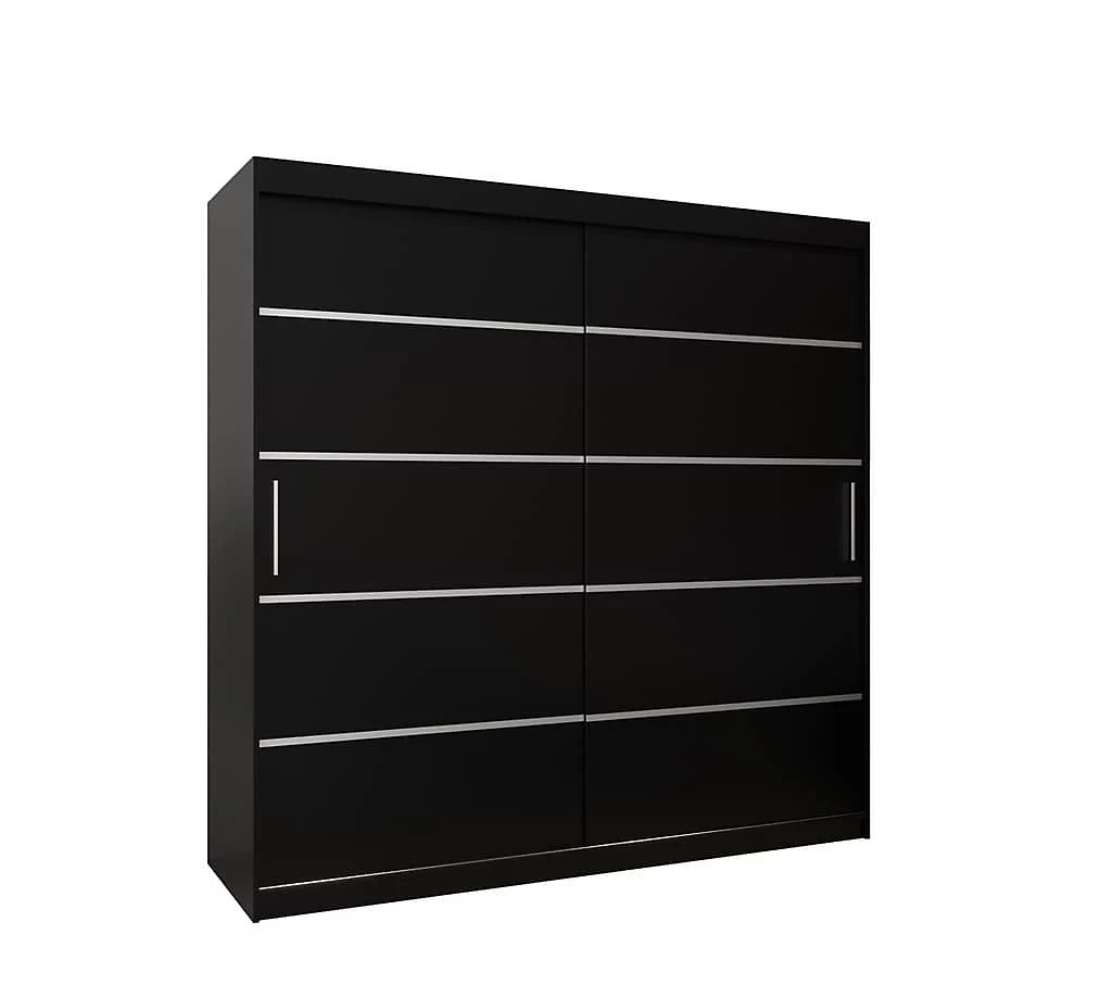 Verona 01 Contemporary 2 Sliding Door Wardrobe 9 Shelves 2 Rails Black Matt (W)200cm