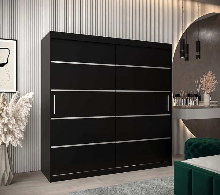 Verona 01 Contemporary 2 Sliding Door Wardrobe 9 Shelves 2 Rails Black Matt (W)200cm