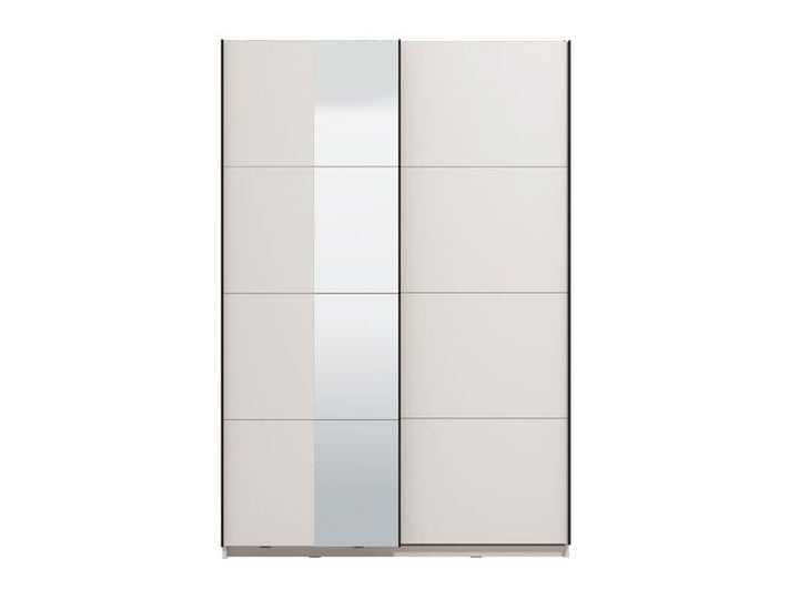 White wardrobe with mirror panels on a white background