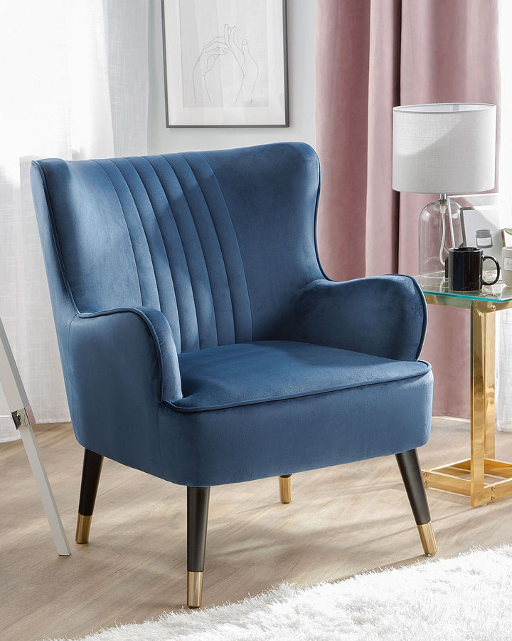 Varberg Wingback Chair Velvet Dark Blue