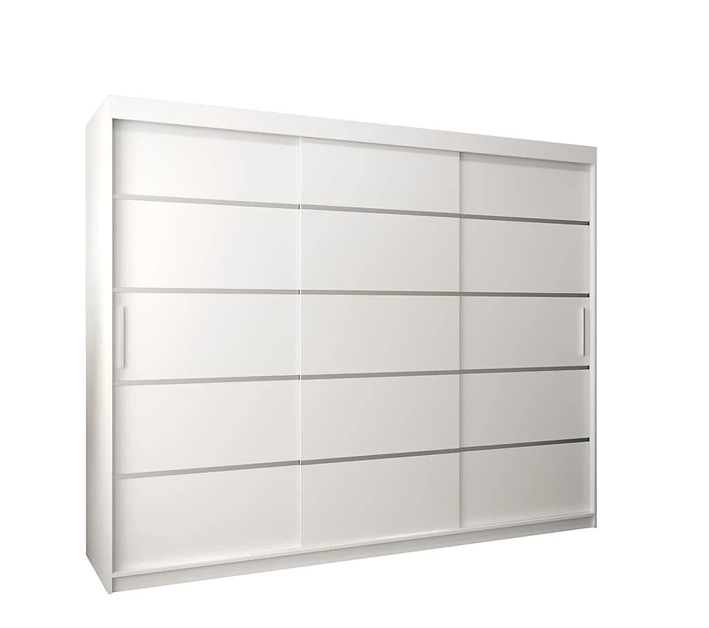 Verona 01 Contemporary 3 Sliding Door Wardrobe 9 Shelves 2 Rails White Matt (W)250cm