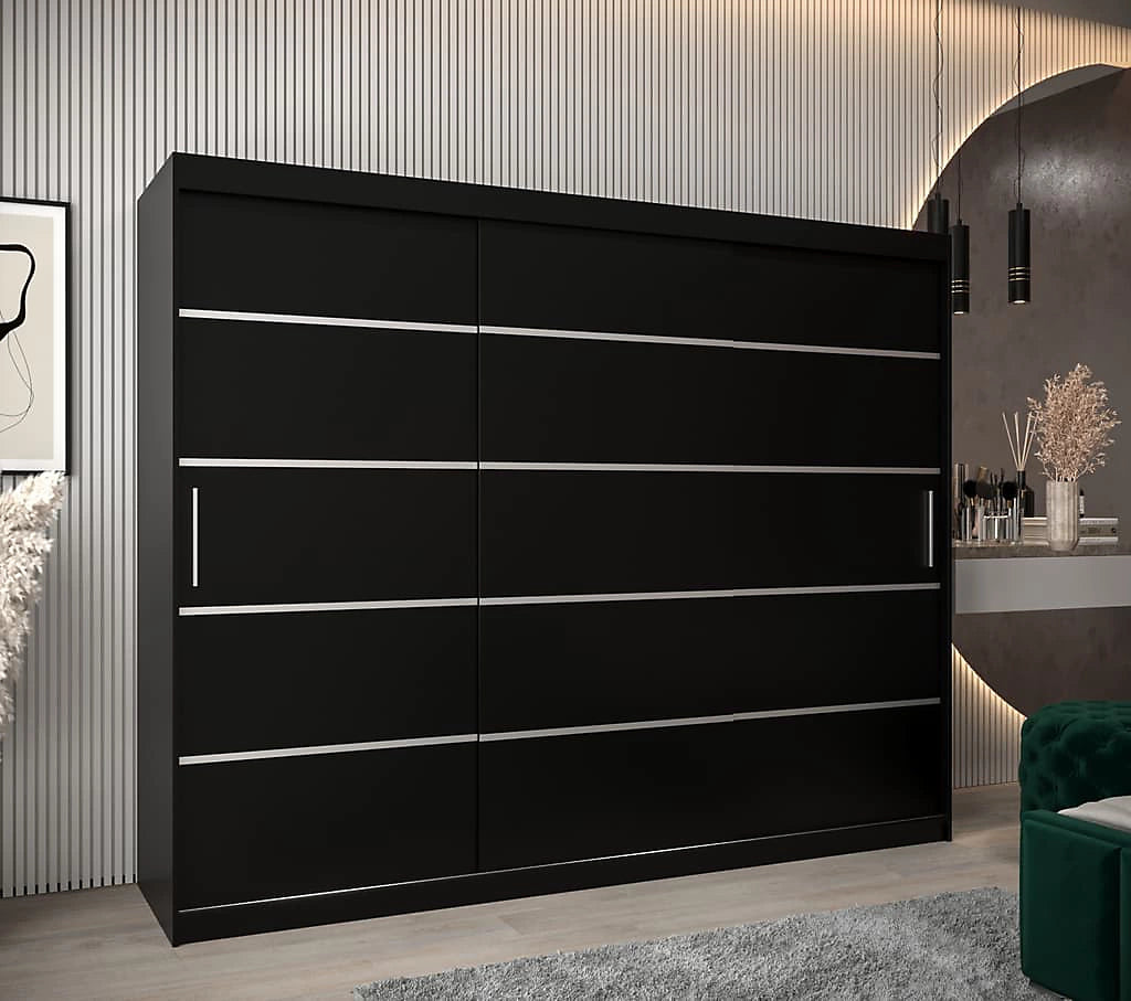 Verona 01 Contemporary 3 Sliding Door Wardrobe 9 Shelves 2 Rails Black Matt (W)250cm