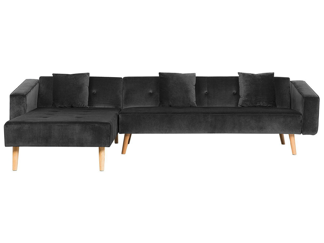 Vadso Right Hand Velvet Corner Sofa Bed Black