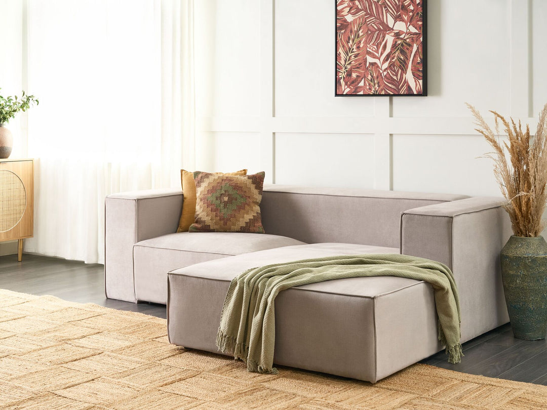 Vernon Left Hand Velvet 2 Seater Corner Sofa Taupe Beige