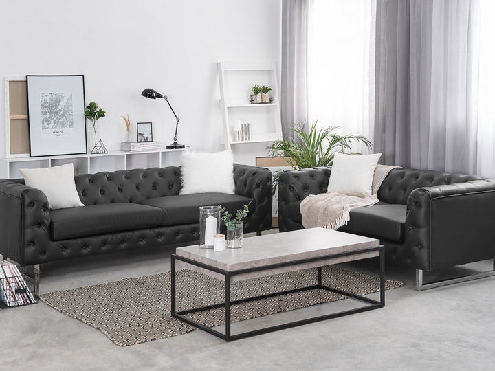 Vissland 2 Seater Faux Leather Sofa Black