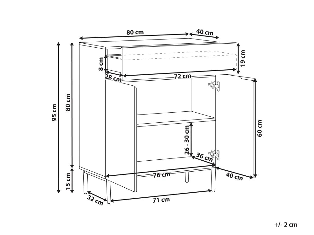 2 Door Sideboard Natural Ash Wood Black Berowalt