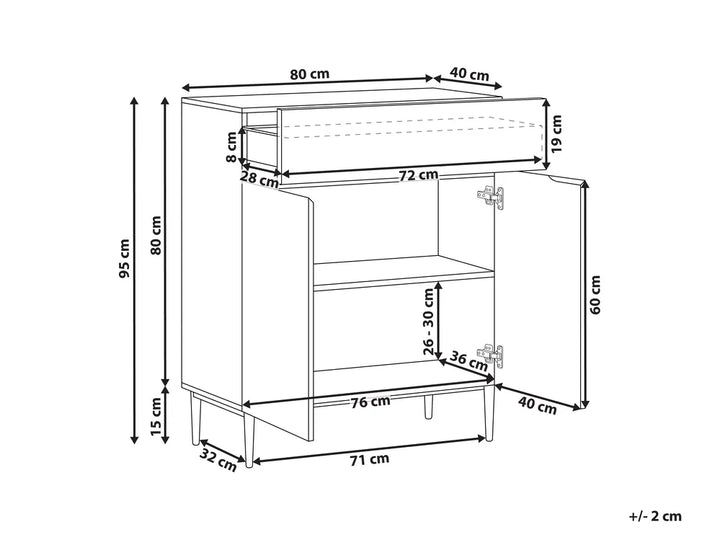 2 Door Sideboard Natural Ash Wood Black Berowalt