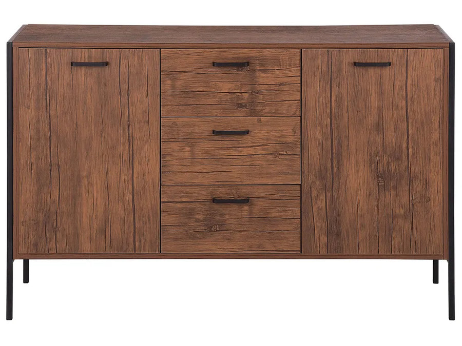 Wooden sideboard with drawers and doors on a white background