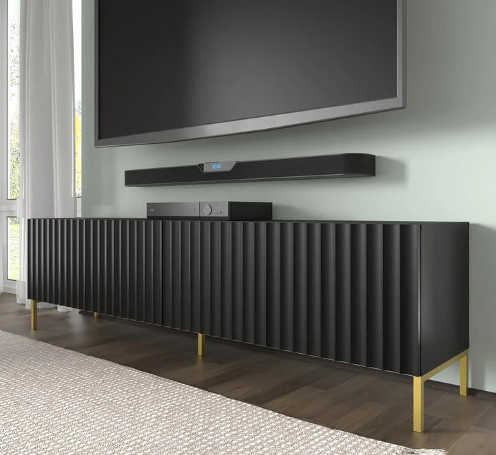 Black Wave TV Cabinet with Gold Legs - Modern & Spacious