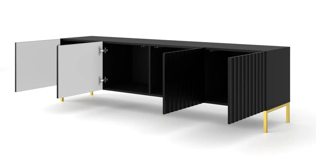 Black Wave TV Cabinet with Gold Legs - Modern & Spacious