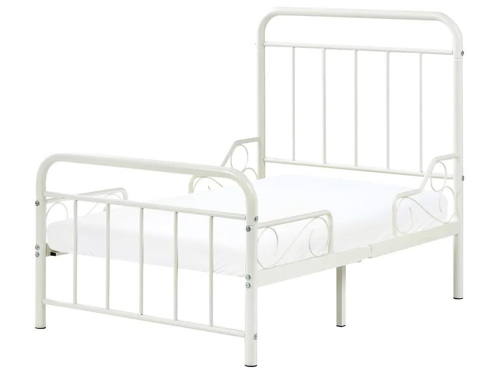 White metal bed frame on a white background