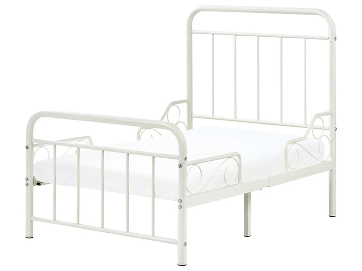 White metal bed frame on a white background